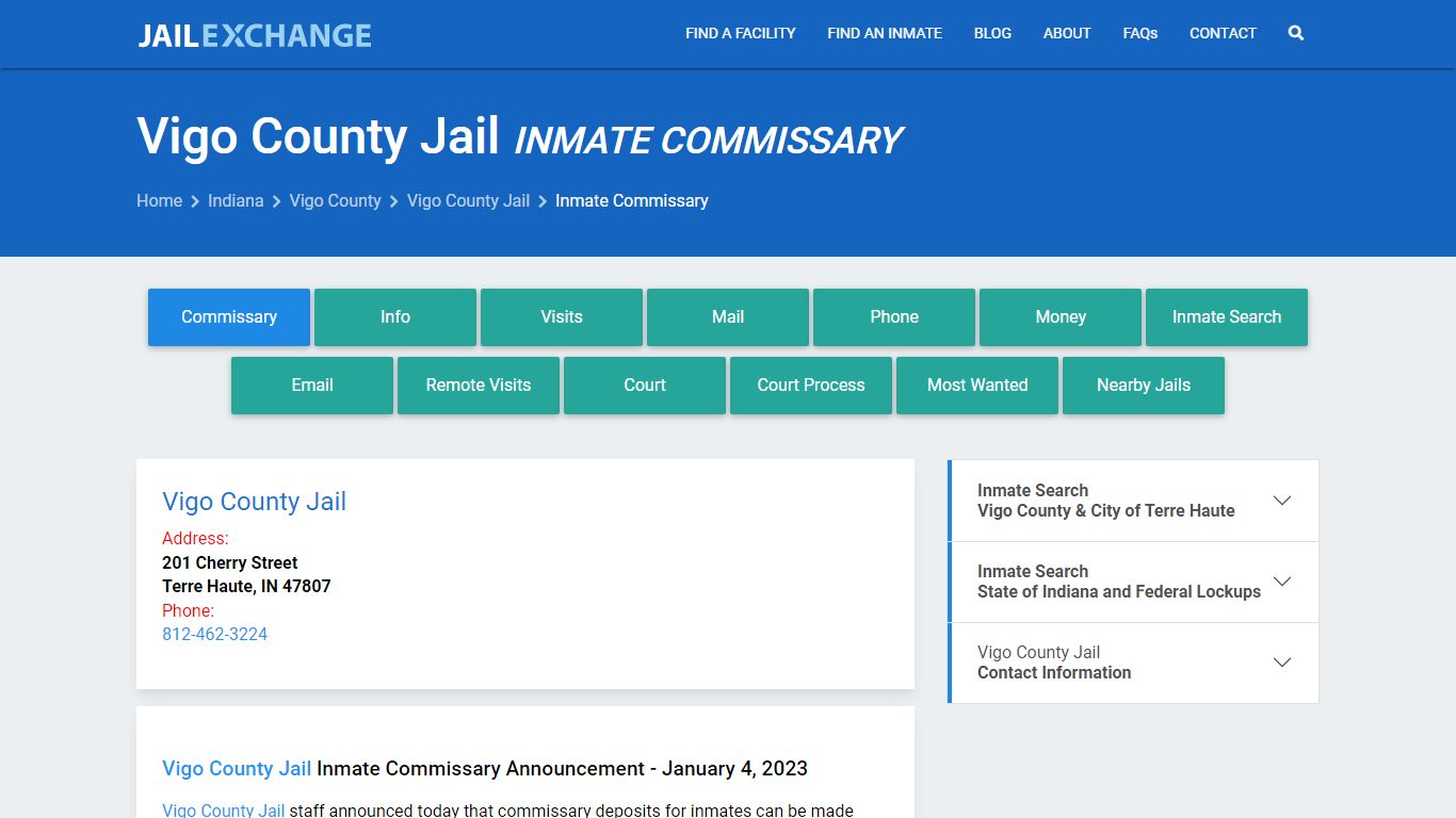 Inmate Commissary, Care Packs - Vigo County Jail, IN