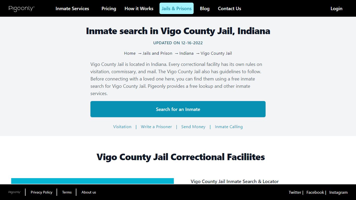 Inmate Search Vigo County Jail, Indiana | Pigeonly